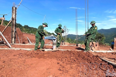 Military troops joining hands to help people settle down